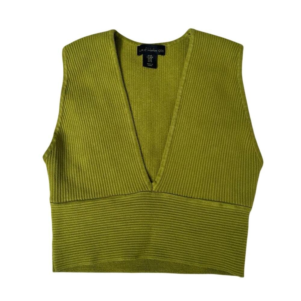 House of Harlow 1960 Ribbed Deep V Neck Cropped Sweater Tank Top Green Size M